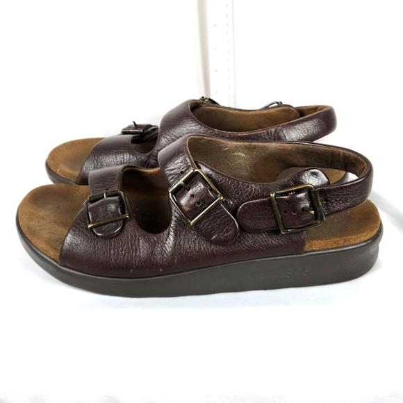 SAS Bravo Brown Tripad Heel 3 Strap Pebbled Leather Sandal Mens Shoes US Sz  11M main image 5